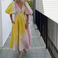 Polyester One-piece Dress large hem design & deep V & backless multi-colored PC