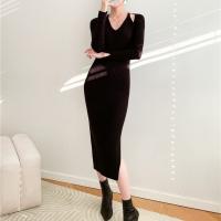 Knitted Slim Sexy Package Hip Dresses side slit Solid : PC
