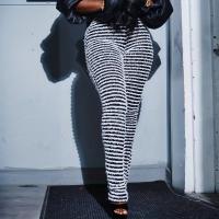 Polyester Slim & Plus Size & High Waist Women Long Trousers printed striped white and black PC