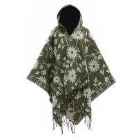 Polyester windproof & With Siamese Cap & Tassels Shawl thermal printed floral PC