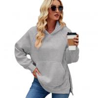 Polyester With Siamese Cap Women Sweatshirts side slit & thermal Solid PC