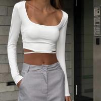 Polyester Crop Top Women Long Sleeve Blouses & hollow Solid PC