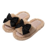 Plush & PVC Fluffy slippers & breathable bowknot pattern Pair