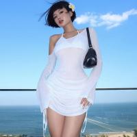 Spandex & Polyester Slim One-piece Dress see through look white PC