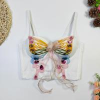 Polyester Slim Camisole midriff-baring butterfly pattern white PC