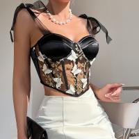 Spandex & Polyester Slim Camisole midriff-baring printed floral black PC