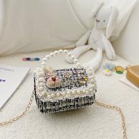 Cotton Linen & Plastic Pearl Handbag with chain PC
