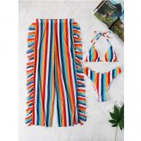 Polyester Bikini & three piece & padded printed striped multi-colored Set