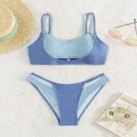 Spandex & Polyester Bikini contrast color & padded sky blue Set