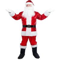 PU Leather Men Christmas Costume shoes & mustache & hat & Pants & belt & top red and white Set