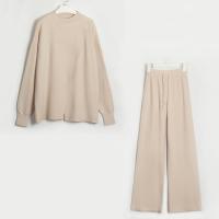 Viscose Fiber Women Casual Set two piece & loose Long Trousers & top Solid : Set