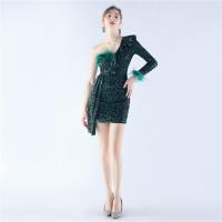 Sequin & Spandex & Polyester Slim Short Evening Dress & One Shoulder patchwork Solid PC