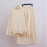 Knitted Women Casual Set & loose Wide Leg Trousers & sweater jacquard Solid : Set