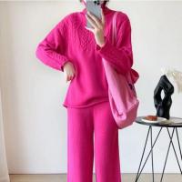 Polyester Women Casual Set & loose Wide Leg Trousers & sweater jacquard Solid : Set