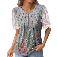 Polyester Women Short Sleeve T-Shirts see through look & loose & breathable printed PC