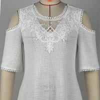 Polyester Soft Women Short Sleeve T-Shirts see through look & off shoulder & breathable Solid white PC