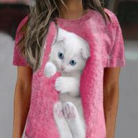 Polyester Vrouwen korte mouw T-shirts Katten meer kleuren naar keuze stuk