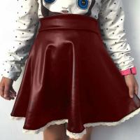PU Leather lace & Pleated Skirt & breathable Solid : PC