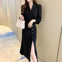 Polyester Slim One-piece Dress black :XL PC