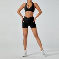 Polyamide Women Yoga Clothes Set midriff-baring & sweat absorption & skinny & breathable Sport Bra & short Solid Set