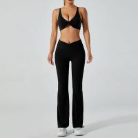 Polyamide Women Yoga Clothes Set midriff-baring & sweat absorption & skinny & breathable Long Trousers & Sport Bra Solid Set
