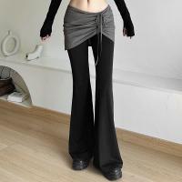 Polyester bell-bottom & Hip-hugger Women Long Trousers & breathable Solid black PC