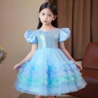 Polyester Ball Gown Girl One-piece Dress Cute sky blue PC