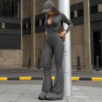 Polyester Slim Long Jumpsuit patchwork Solid dark gray PC