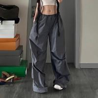 Polyester Women Long Trousers slimming & loose patchwork Solid gray PC