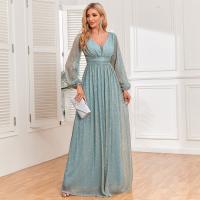 Sequin & Polyester Slim Long Evening Dress large hem design patchwork blue PC