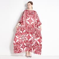 Polyester Soft One-piece Dress irregular & large hem design printed red : PC