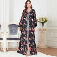 Polyester Soft One-piece Dress & floor-length & breathable printed shivering black PC