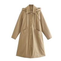 Polyester Women Trench Coat mid-long style & loose khaki PC