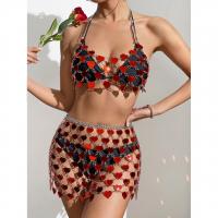 Acrylic Acid Two-Piece Dress Set midriff-baring & backless & hollow Solid red : Set