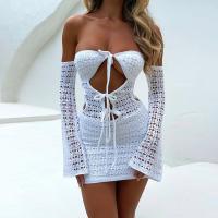 Polyester Sexy Package Robes hip Patchwork Solide Blanc pièce
