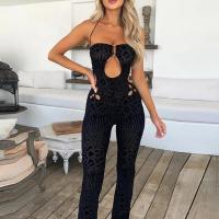 Polyester Slim Long Jumpsuit hollow Solid PC