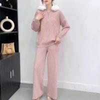 Polyester Women Casual Set slimming & loose sweater & Pants patchwork Solid : Set