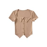 Cotton Women Short Sleeve T-Shirts irregular patchwork Solid PC
