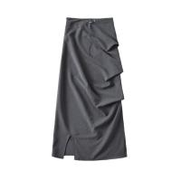 Cotton Slim Maxi Skirt side slit patchwork Solid PC