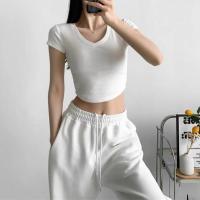 Cotton Slim Women Short Sleeve T-Shirts midriff-baring patchwork Solid PC