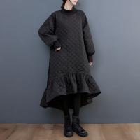 Baumwolle Einteiliges Kleid, Solide, Schwarz, :,  Stück