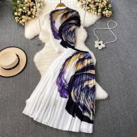 Acrylic Waist-controlled Women Casual Set mid-long style & flexible & two piece skirt & top printed mixed colors Set