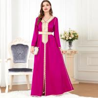 Polyester Waist-controlled & front slit Middle Eastern Islamic Muslim Dress & floor-length Solid fuchsia PC