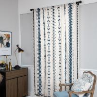 Cotton Linen shading Curtain printed geometric white PC