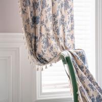 Cotton Linen shading Curtain printed floral white PC