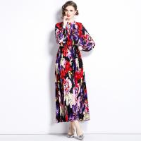 Polyester One-piece Dress loose printed floral red : PC