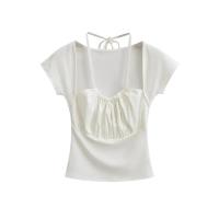 Cotton Slim Women Short Sleeve T-Shirts & fake two piece patchwork Solid PC
