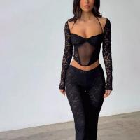 Spandex & Polyester Slim & High Waist Women Long Trousers black PC