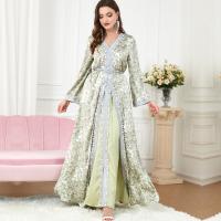 Polyester Waist-controlled Middle Eastern Islamic Muslim Dress & two piece & floor-length printed shivering Set