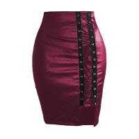 PU Leather Slim & High Waist Package Hip Skirt side slit Solid PC